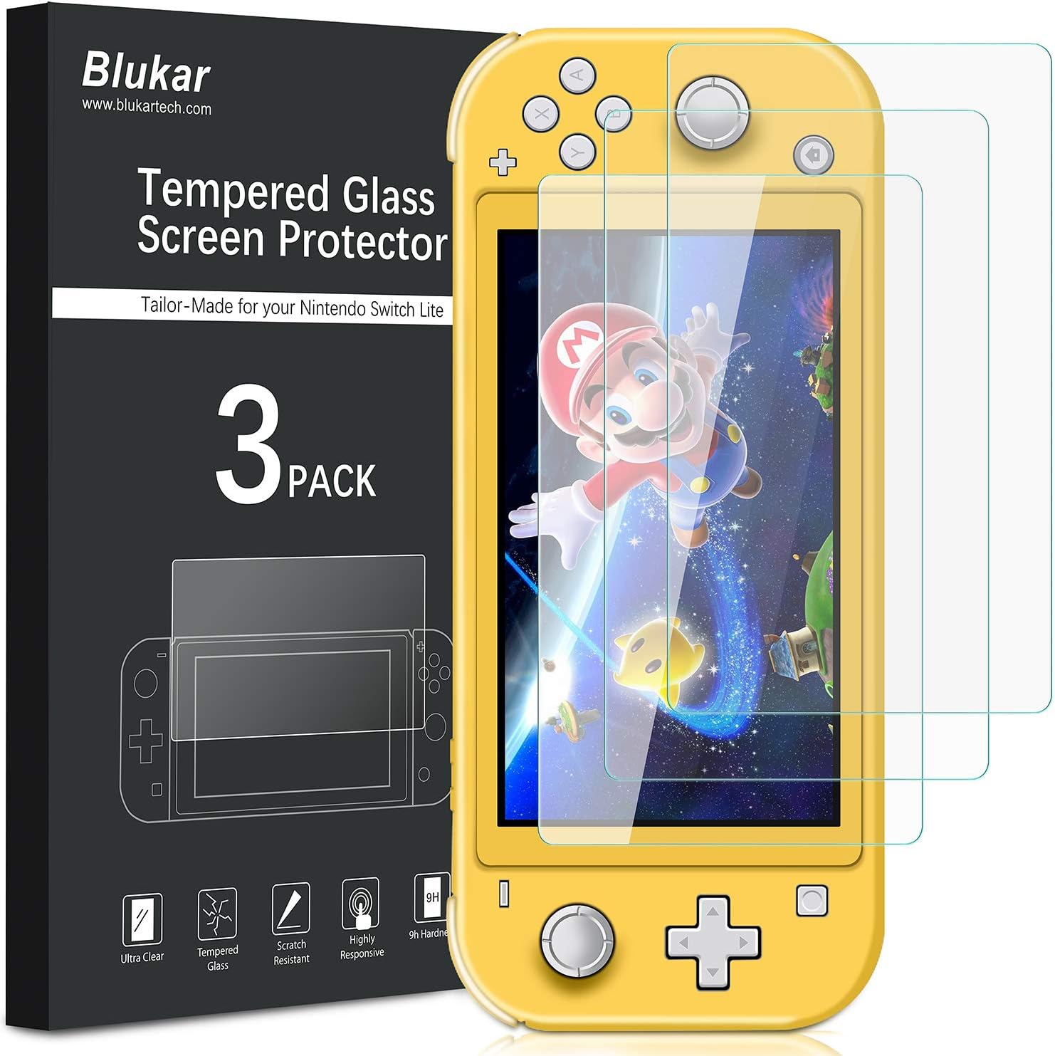 Blukar Screen Protector for Nintendo Switch Lite, [3 Pack] Tempered