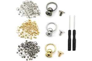 ASAMUYU 120 Pcs Screwback Round Head Rivet with Pull Ring Studs DIY Leather Craft Rivets Studs, for Purse Wallet Decoration Bag with Mini Screwdriver (Each Color of 40)
