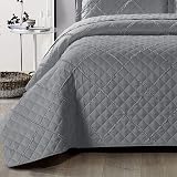 B&B Quilted Bedspread Throw Super King Grey 270x250 cm 3pc Set view 4