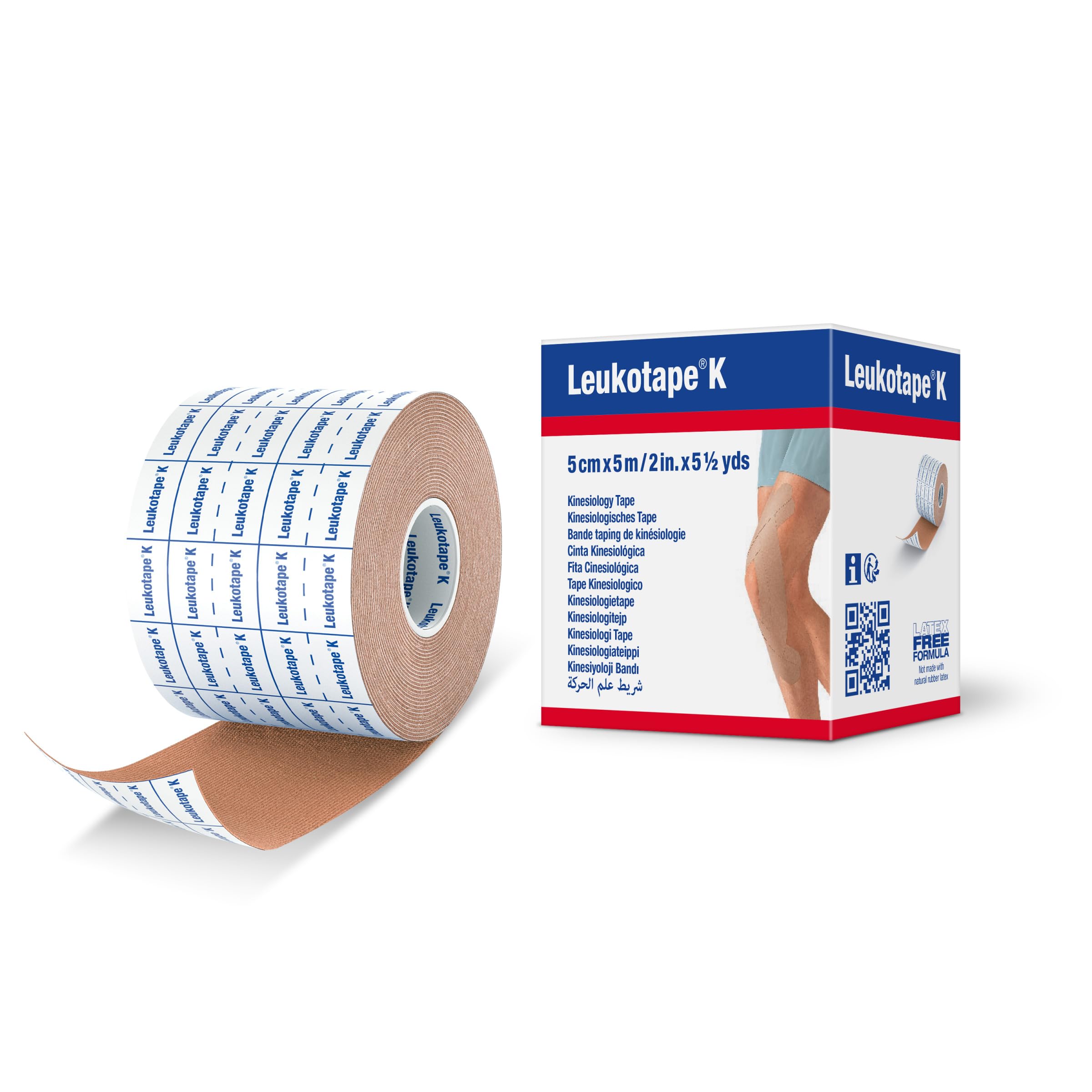 Leukotape K Kinesiology Tape – Water-Repellent, Skin-Friendly, Stays in Place for up to 9 Days – 5cm x 5m, Tan, 1 Roll — image 1