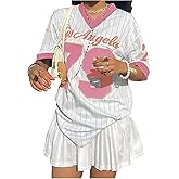 Verdusa Women's Jersey Shirts for Women Y2k Oversized Plus T Shirt Striped Number Graphic Tees Streetwear Tops