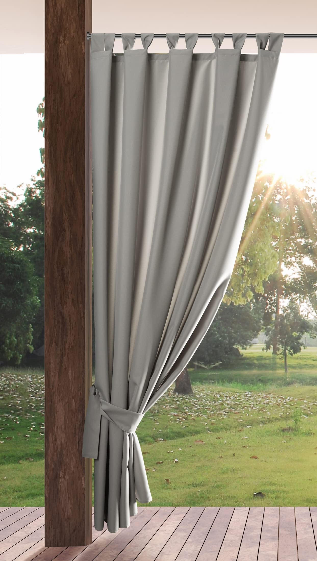 Eurofirany GARDEN Outdoor Curtain with Tab Top - 1 pc. Velcro Fastener, Sun Protection, Privacy Screen, Windproof, Waterproof Curtain for Patio, Gazebo, Pergola, Porch, W61" x L102", Light Grey