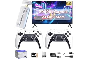 ANGFA Wireless Retro Game Console Built-in 20000+ Games and 23 Emulators, 2025 New Plug & Play Retro Gaming Console with 4K Output & Dual 2.4G Controllers, Nostalgic Game Stick (64GB)