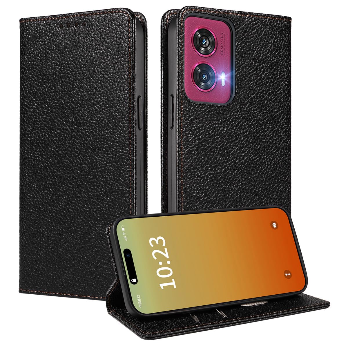 MOJIA Flip Wallet Case for Motorola Edge 50 Fusion, Premium PU Leather, Card Holder, Black — image 1