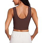 CRZ YOGA Ribbed Crop Fitted Tank Tops for Women Low U-Back Scoop Neck Casual Cropped Sleeveless Workout Yoga Shirt