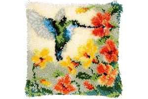 Beyond Your Thoughts DIY Latch Hook Kits Cute Hummingbird Pillow Cover Pattern Printed Crochet Needlework Crafts for Kids Adults and Beginners Family Decoration 16.5 * 16.5 in ZD743