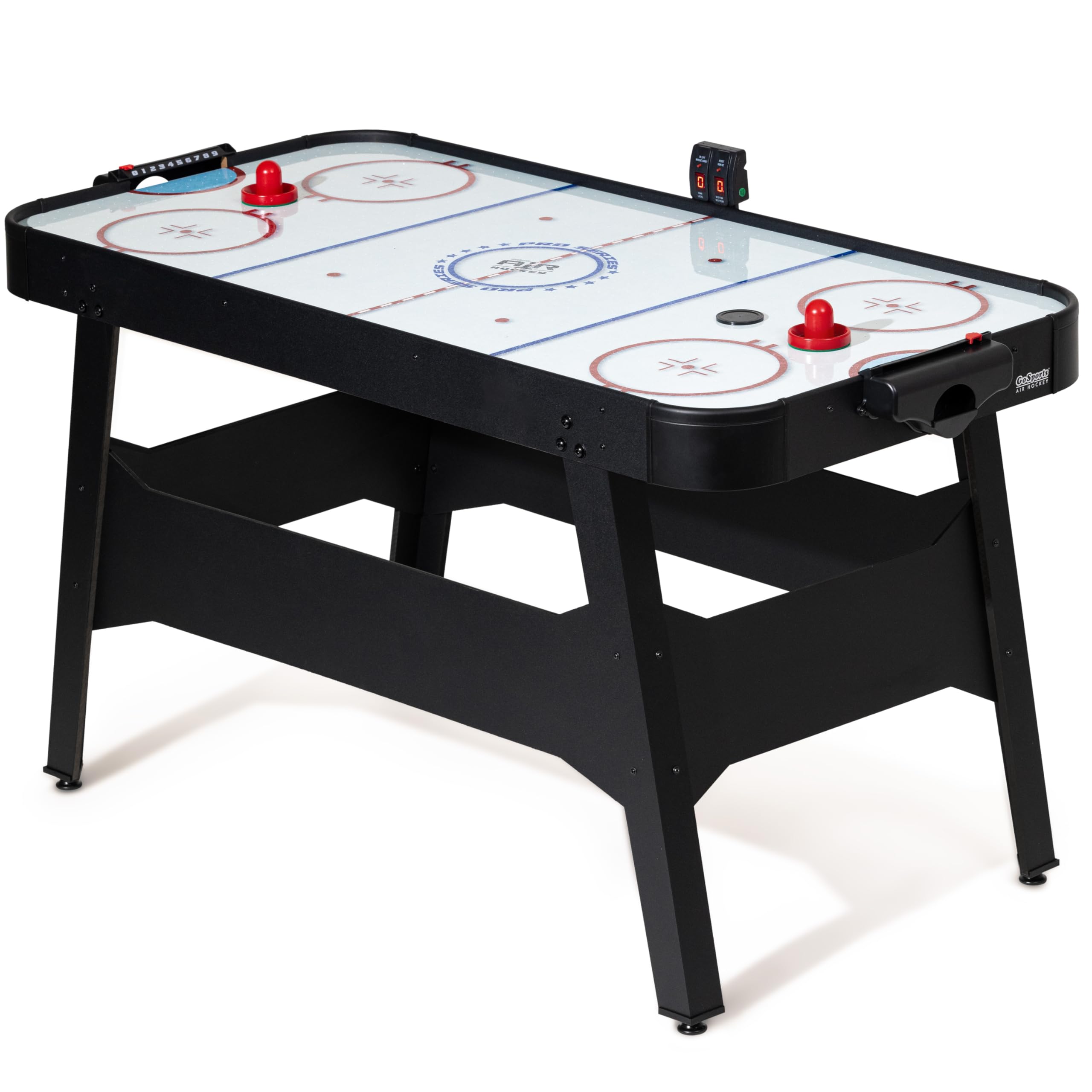 GoSports 54 Inch Air Hockey Arcade Table for Kids & Adults - Oak or Black - Includes 2 Pushers, 3 Pucks, AC Motor, and LED Scoreboard
