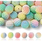 MakemadeDIY 40Pcs Imitation Pearl Bayberry Beads for Bracelets Making 12mm Round Disco Ball Colorful Loose Acrylic Beads Craft Supplies for Home Decoration Jewelry Necklaces Earrings Keychain Crafting