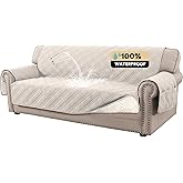 PrinceDeco 100% Waterproof Couch Cover for 3 Cushion Couch Sofa Pet Friendly Non-Slip Couch Cover for Dogs Washable Water Resistant Furniture Protector with Elastic Straps(Sofa 68", French Oak)