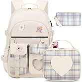 ACESAK Backpack for Girls - Bookbag Backpacks Schoolbag for Girls Kids Teen Women Casual Travel Daypacks - School Bag Elementary Middle School College Cute Backpack with Lunch Box (Beige)