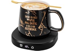 BSIGO Coffee Mug Warmer, You are Awesome Mug with Coffee Warmer Set, Electric Coffee Cup Warmer for Desk 8 Hours Auto Shut Off, Tea Beverage Warmer with 4 Temperature Setting, Birthday Gifts for Women Man