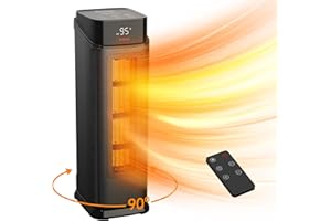 BREEZOME Space Heater Indoor, 1500W PTC Portable Electric Heaters for Home with Thermostat & 90° Oscillating, 24H Timer, Quiet Safety Ceramic Tower Heater with Remote for Bedroom Office