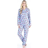 PajamaMania Women's Cotton Flannel Long Sleeve Button-Down Pajamas PJ Set
