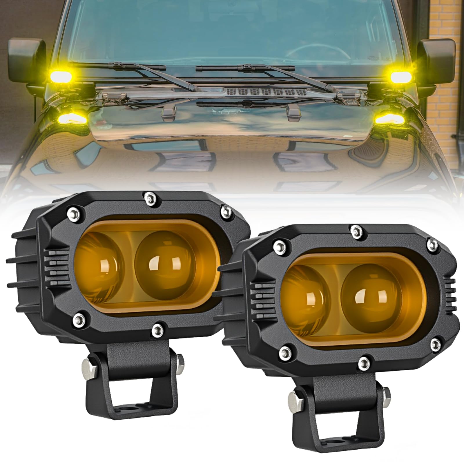 Nilight LED Pod Light 48W 4 Inch 2 PCS Yellow Spot Beam Driving Lights LED Pods IP67 Waterproof Auxiliary Offroad Lighting for Truck Tractor SUV ATV UTV Golf Cart Boat Motorcycle Dirt Bike Image