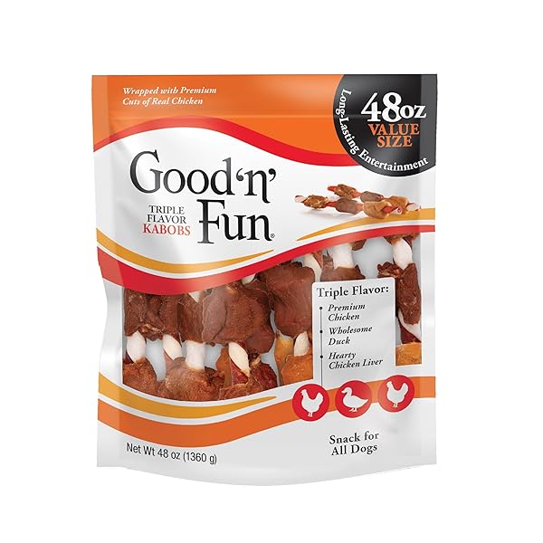 GOOD’N’FUN TRIPLE FLAVOR KABOBS 48 OUNCE, RAWHIDE SNACK FOR ALL DOGS