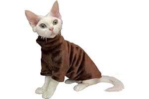 WQCXYHW Sphynx Hairless Cat Clothes Solid Soft Faux Fur Sweater Outfit Cute Pullover Autumn Winter Fashion Turtleneck Sphynx Clothes Kitten Cat Apparel (XL（8.8-11lbs）, Gem Brown)