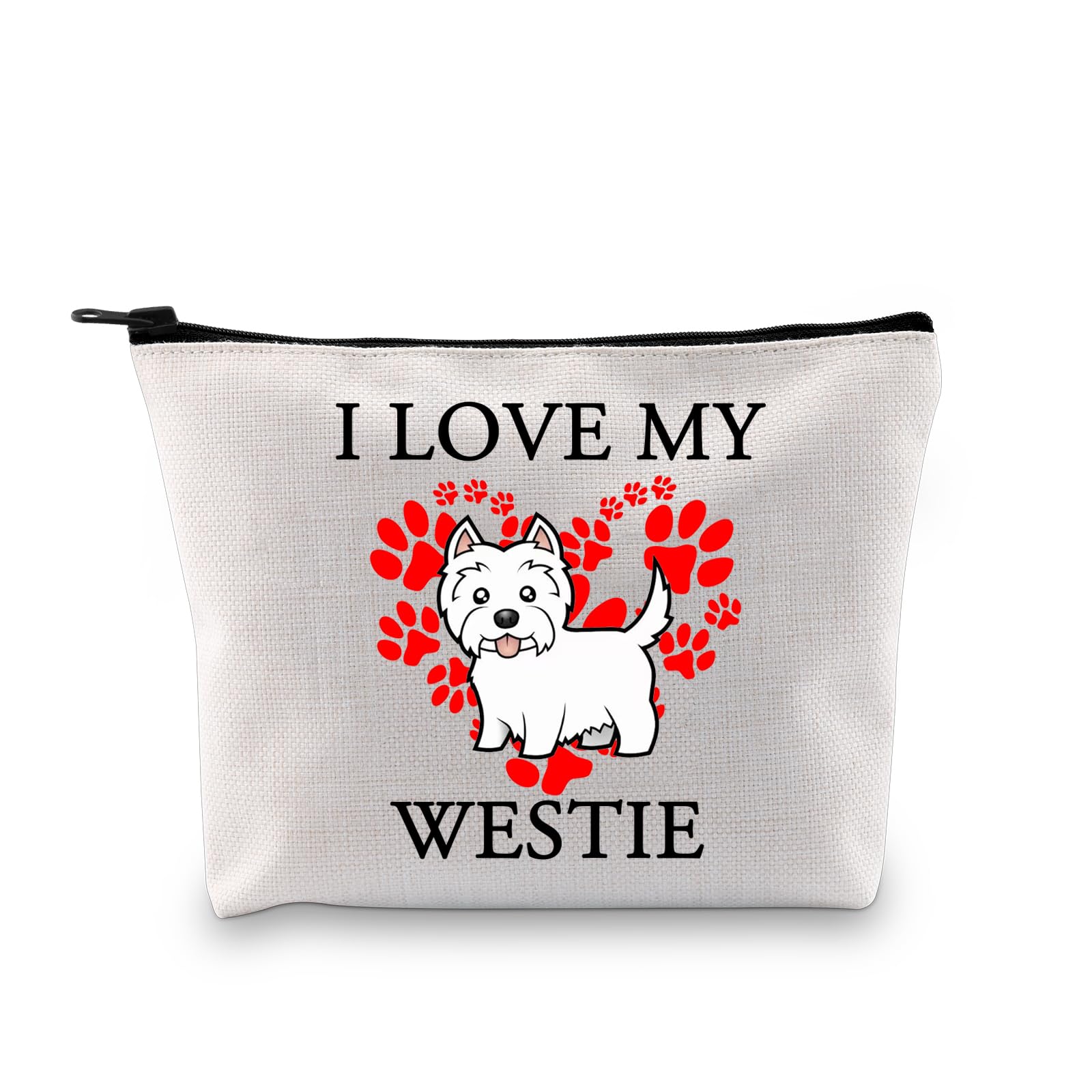 PLITI Westie Dog Lovers Gifts For Women Funny Westie Dog Mom Gift i Love My Westie West Highland Terrier Cosmetic Bag (I love Westie bagU)