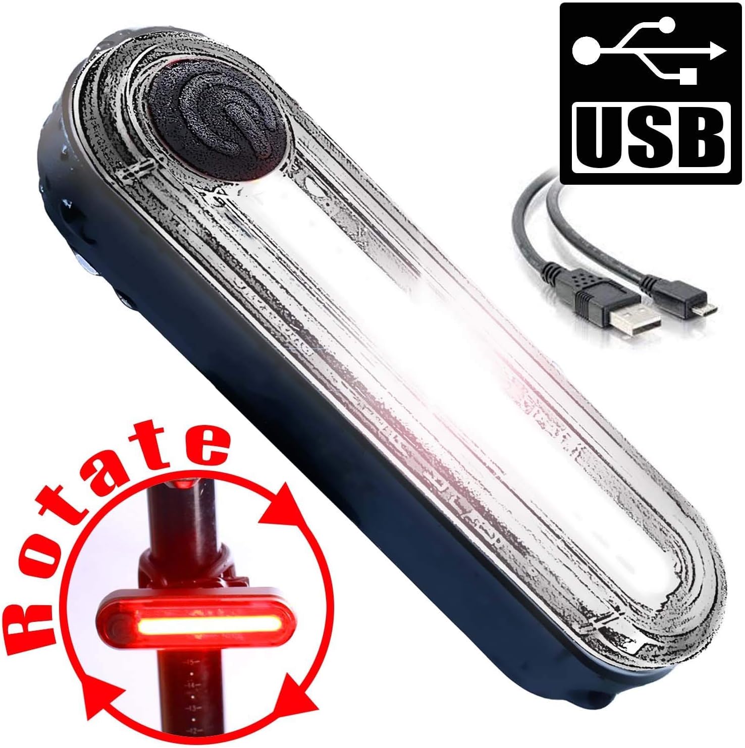 WasaFire USB Rechargeable Bike Light Set, IPX8 Waterproof Powerful 100 Lumen Bright Front Headlight and Rear Light Runs 30+ Hours, 6 Light Mode Fits on All Mountain Bikes, Road Bike Guarantee!
