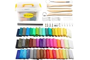 POZEAN Polymer Clay 50 Colors, Modeling Clay Kit DIY Oven Bake Clay with Sculpting Tools, Accessories and Portable Storage Box, for Kids/Adults/Beginners