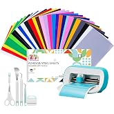 UCEC 30 Pcs Adhesive Vinyl + 5 Tools Set Compatible with Cricut Joy/Joy 2 | 5.5" x 12" Permanent Adhesive Vinyl Sheet Removable Vinyl for Party Decoration Sticker DIY Mug Craft Cutter-Matless Cutting