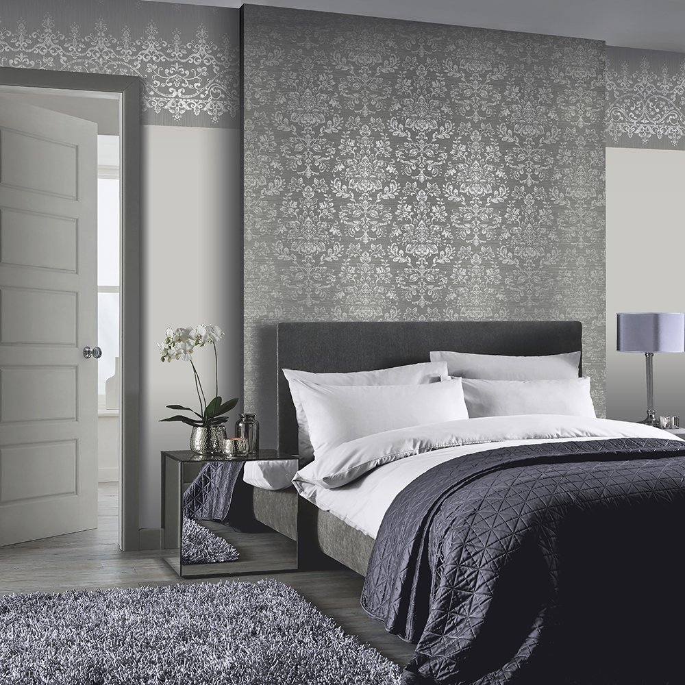 Arthouse Cuvee Eastern Alchemy Wallpaper for Living Spaces & Feature Walls, 53 cm x 10.05 m Roll, 293006, Silver, Full Roll