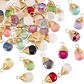 SOFPLATE 1 Box 50Pcs Crystal Teardrop Charms Glass Dangle Charms Colorful Assorted Random Small Brass Wire Wrapped Pendants Findings Accessories for Jewelry Making Necklaces Bracelets DIY Crafting