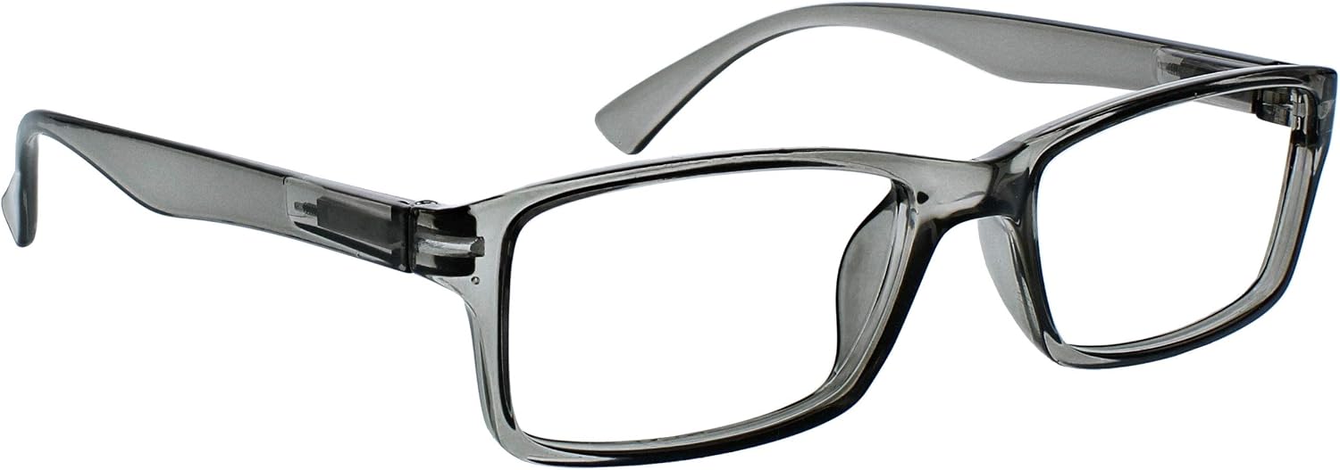 OPULIZE PEP Reading Glasses for Women Men Large Rectangular Designer Frame with Spring Hinges, Scratch Resistant, Grey +1 (Pack of 1)