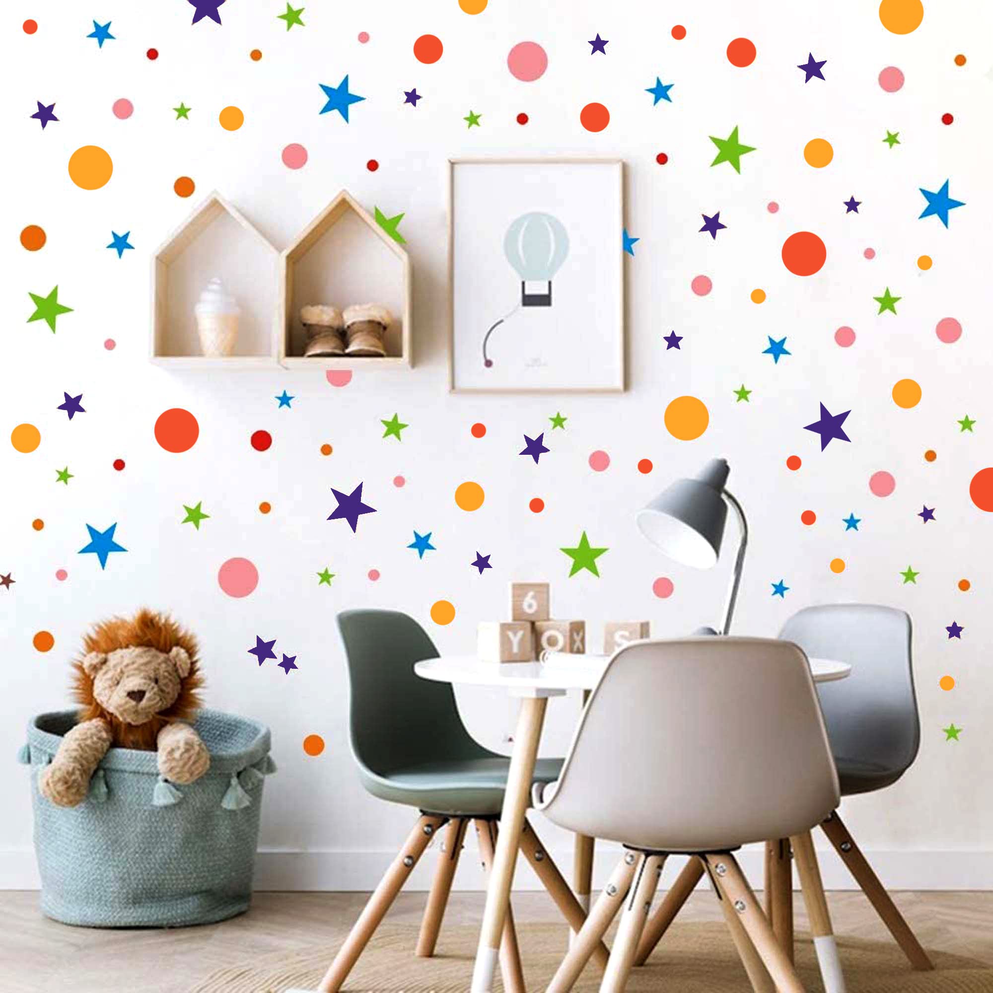 226 Pc's Multi Color Polka Dot and Star Wall Stickers Irregular Polka Dot Stickers Decal Vinyl Wall Art Room Decor Bedroom Decor Peel and Stick Nursery Decor (Multicoloured Stars & Dots) — image 1