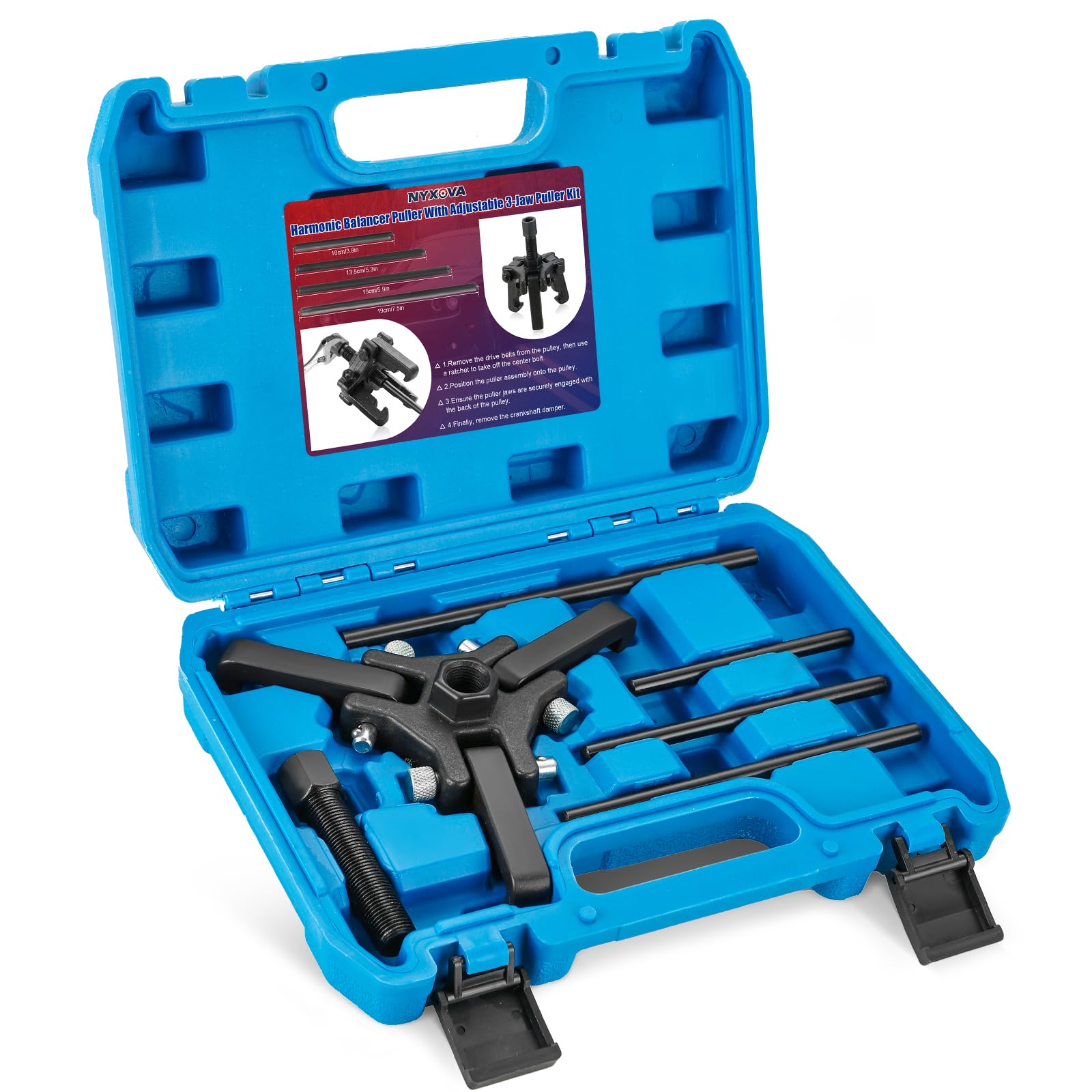 Photo 1 of NYXOVA Harmonic Balancer Puller Kit, Adjustable 3-Jaw Pulley Puller for Removing Harmonic Dampers & Balancers, Harmonic Damper Pulley Puller Set Compatible with Chevy GM Chrysler Cadillac Ford More