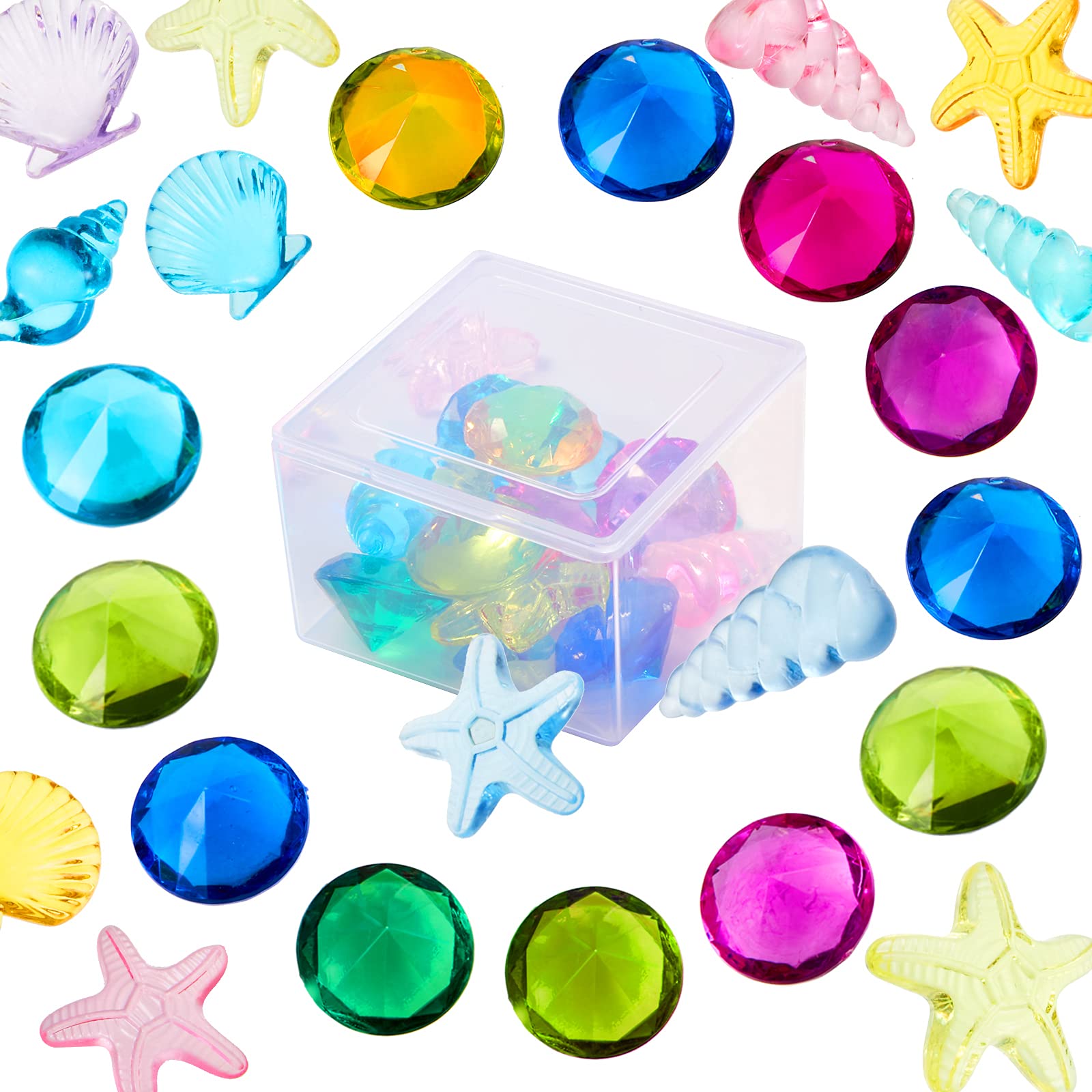24 Pieces Diving Gem Pool Toy Ocean Theme Colorful Diamond Set Marine Animals Gem Summer Swimming Dive Throw Toy Set Acrylic Gemstones for Pool Use Pool Party Favors, Packed in Clear Box (Retro Style)