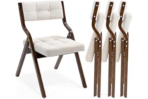 HOMEFUN Folding Chairs with Cushion, Wooden Padded Foldable Chair 4 Pack, Portable and Assembled Seat for Guests Kitchen Office Wedding and Party, Camel