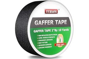 YYXLIFE Premium Grade Gaffers Tape, Heavy Duty Non-Reflective Matte No Residue Gaff Main Stage Tape,Electrical Tape,Duct Tape for Photographers,Waterproof Gaffer Tape,2 Inch X 10 Yards, Black