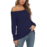 YSYOKOW Women's Off Shoulder Long Sleeve Tunic Top Boat Neck Loose Fit | Soft stretch fabric, loose fit, versatile boat neck for centered, one-shoulder, or off-shoulder styling