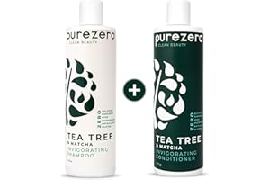 Purezero Tea Tree & Matcha Shampoo and Conditioner Set - Nourishing & Invigorating Scalp Treatment - Zero Sulfates/Parabens/Dyes -100% Vegan & Cruelty Free - Great For Color Treated Hair