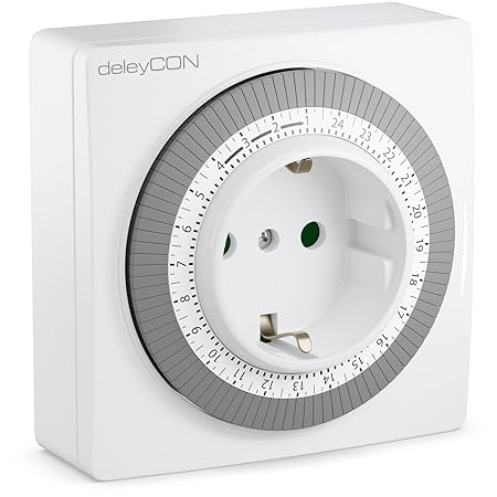 deleyCON Mechanische Zeitschaltuhr Zeitschalter Schaltuhr Timer manuell einstellbar über Drehscheibe 96 Schaltungen Innenbere