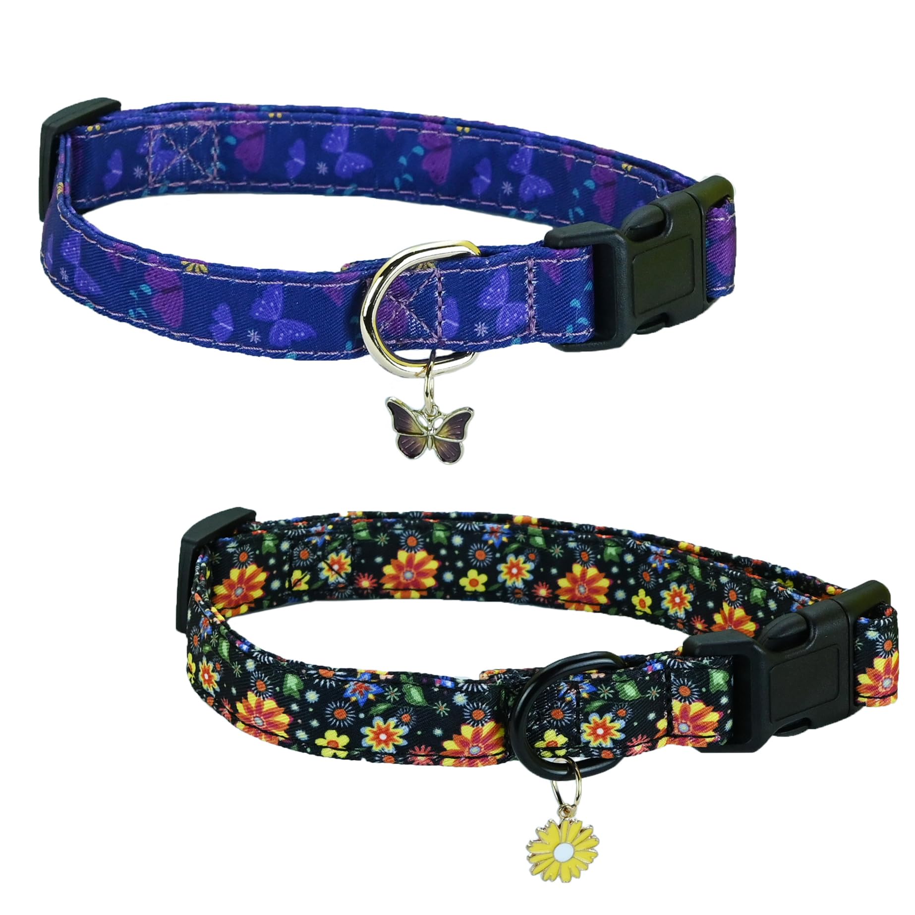 Newtensina Fashion 2 Pieces Flower Pattern Dog Collar with Petal Pendant Butterfly Pendant for Medium Dogs Large Dogs - BlackBlue - S