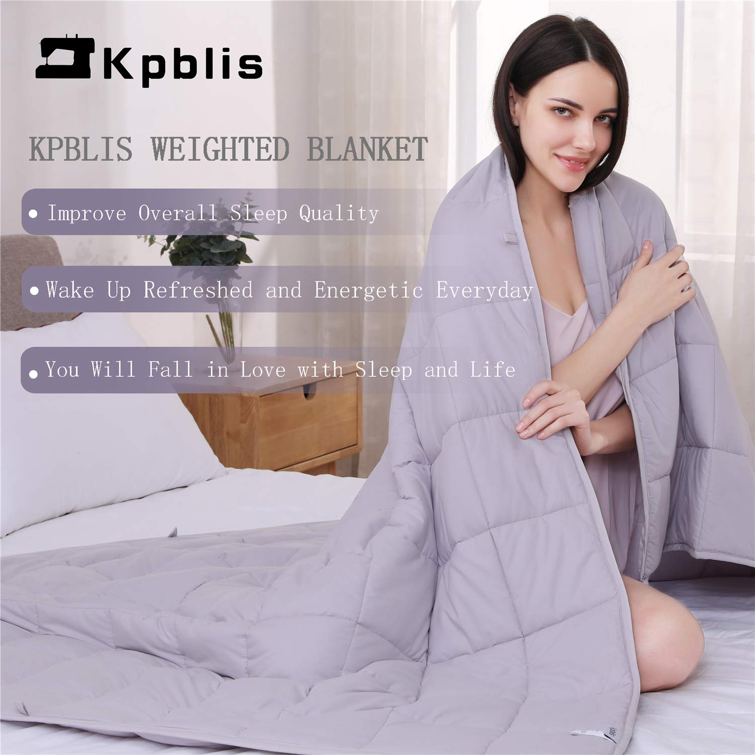 Kpblis Weighted Blanket 15 Lbs 60" X 80" For 140180 Lbs, 100 Cotton