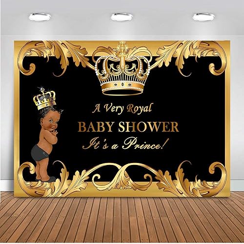 Mehofoto Black Baby Shower Backdrop Little Prince Royal Black Gold