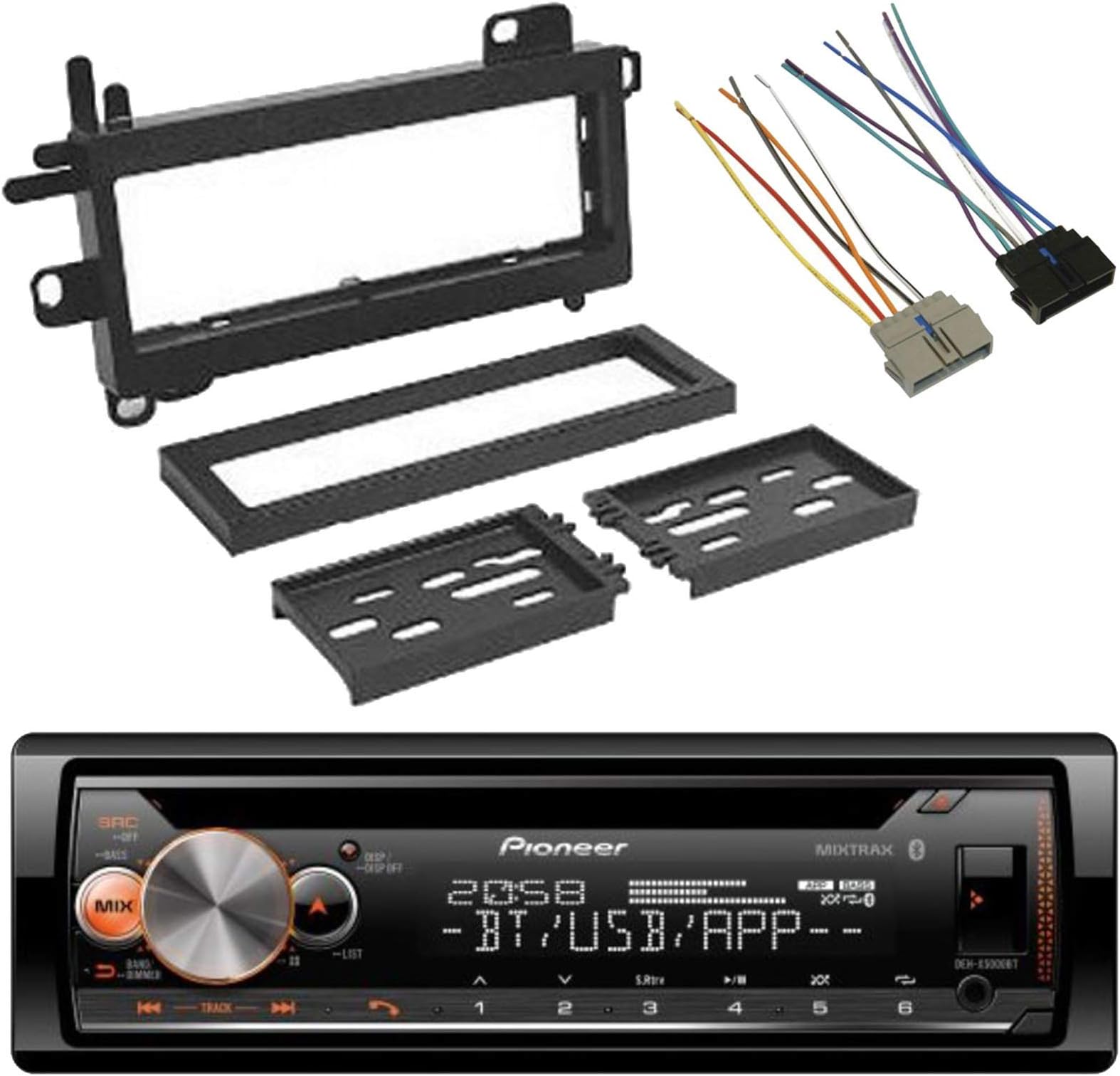 EnrockAudio Pioneer DEH-S5100BT Single-DIN CD MIXTRAX Bluetooth Car Audio Receiver, Scosche CR01B Power Connector Wire Harness, w/ CJ1279B Dash Kit (Fits 1984-Up Chrysler)