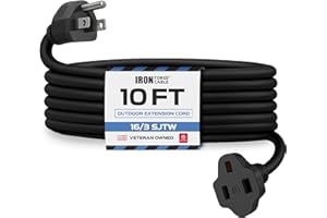 Iron Forge Cable 10 Ft Black Extension Cord, 16/3, 10 Foot Extension Cord, 3 Prong, Weatherproof - Great for Outside Use