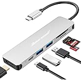 Hiearcool USB C Hub Multi-Port Adapter, 7-in-1 USB-C Dongle with 4K HDMI 100W PD SD/TF Card Reader, USBC Dock Compatible for MacBook Pro/Air Dell XPS Lenovo HP and Other Windows Laptops-Sliver White