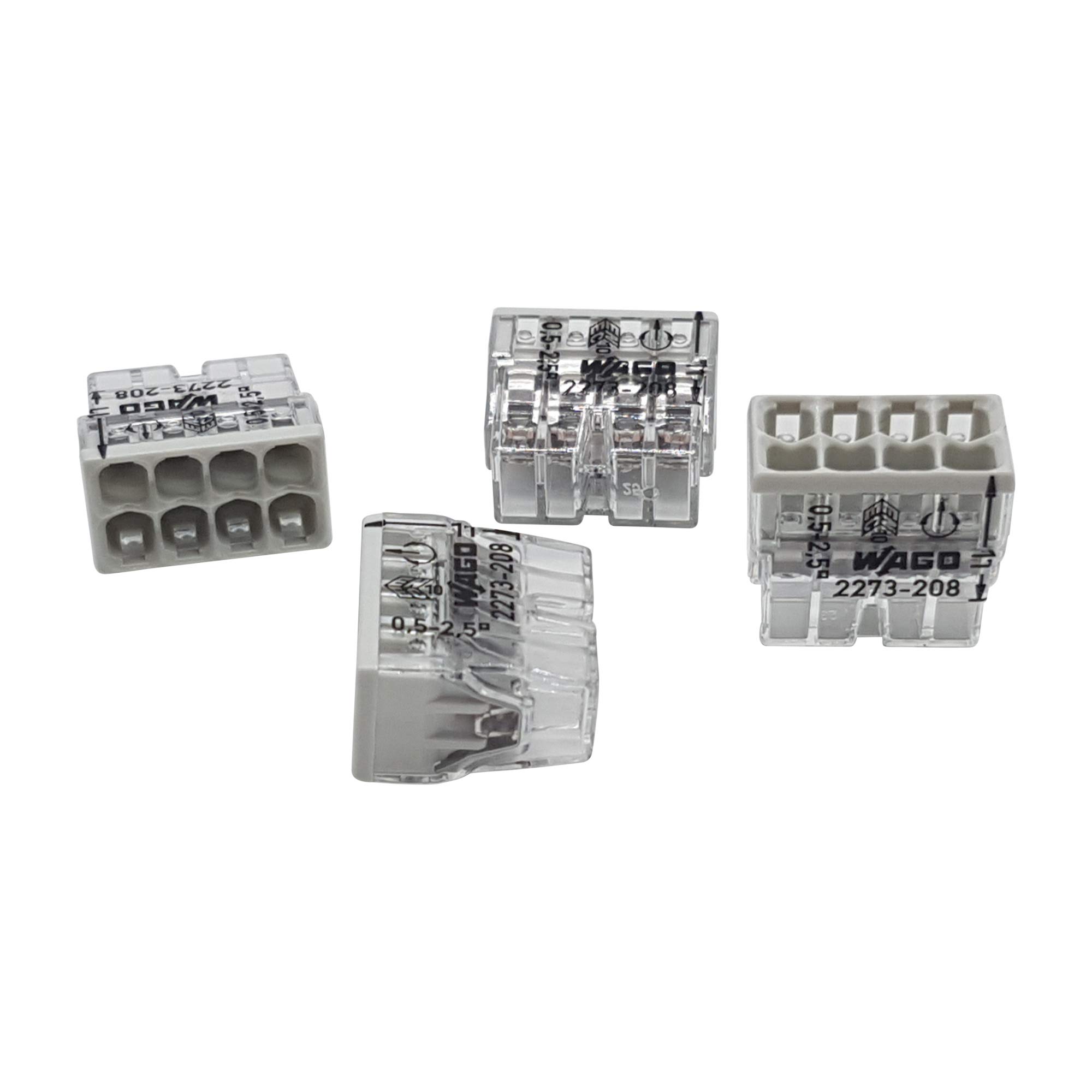 30 Pieces Wago 2273-208 Compact Junction Box Terminal Ø 0.5-2.5 mm², 8-pin, Transparent/Light Grey