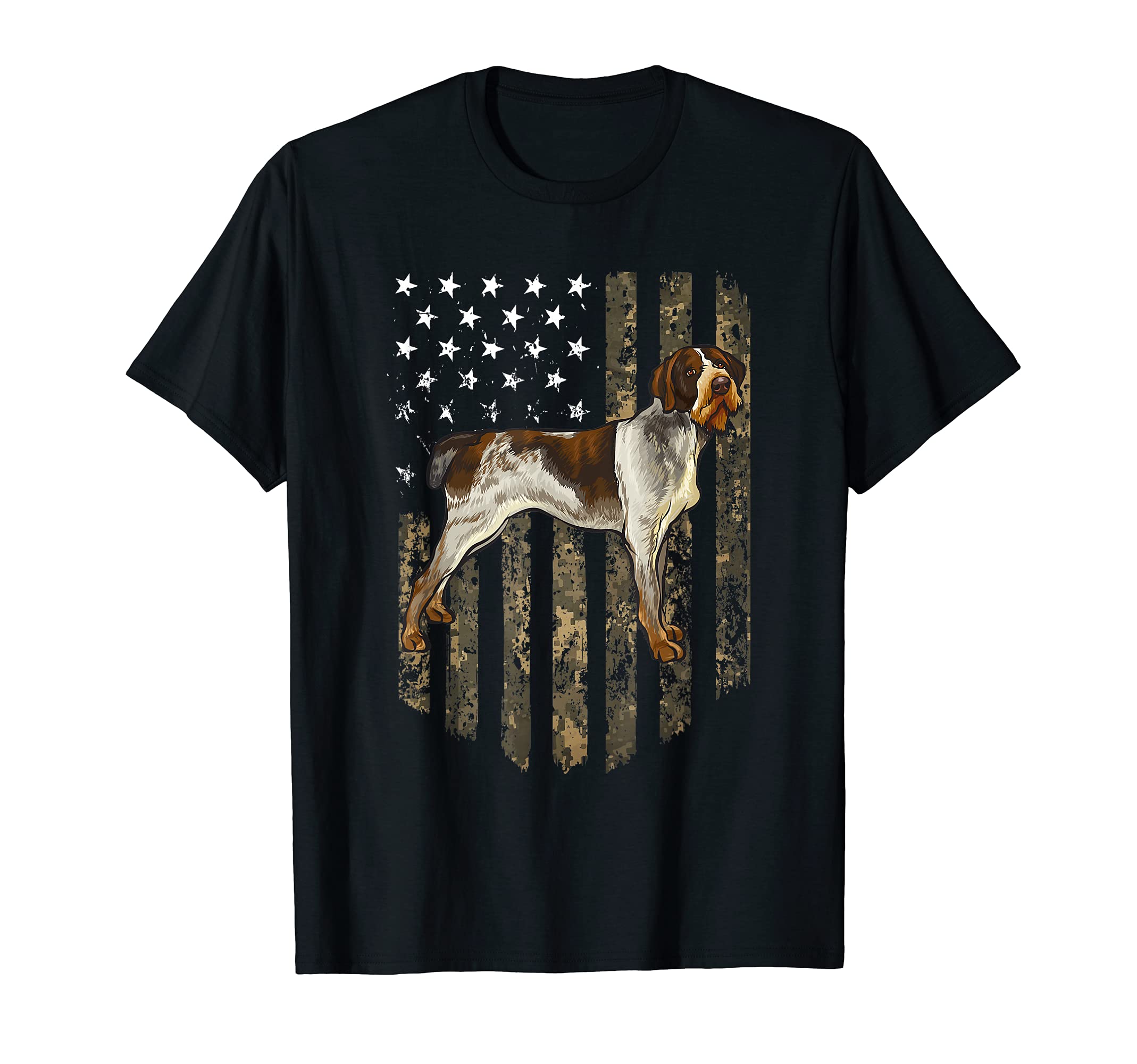 Camo American Flag German Wirehaired Pointer 4th Of July USA T-Shirt