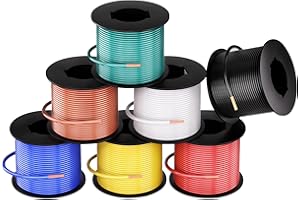 SUZCO 7 Pack 100FT Enough 14 Gauge Automotive Primary Wire Spools Single Conductors CCA Low Voltage Electrical Hookup Wiring for Car Audio Stereo Trailer (Brown/Black/Red/Blue/Green/Yellow/White)