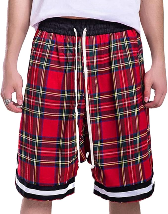 Gocgt Mens Casual Plaid Shorts Big and Tall Cargo Shorts Drawstring