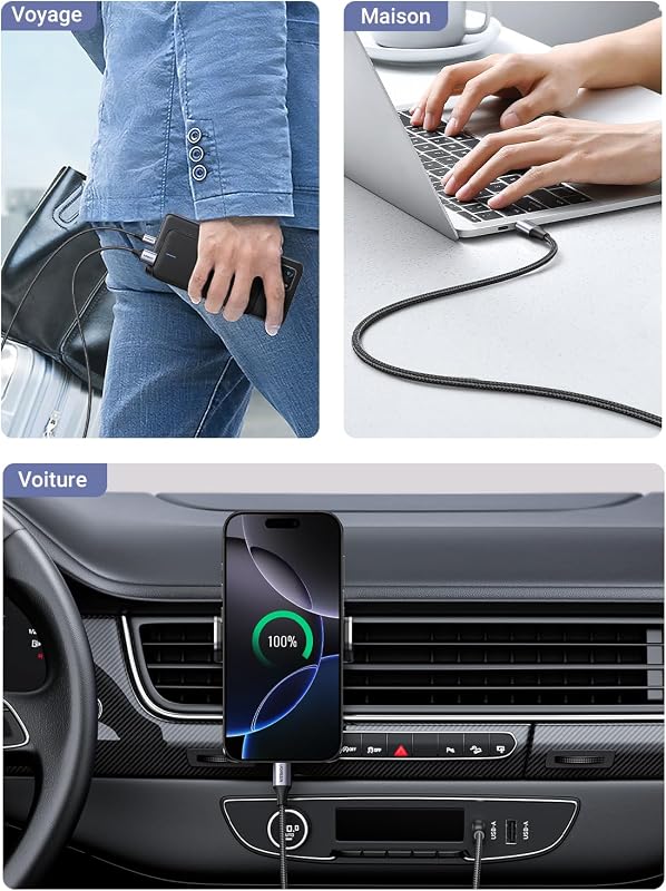 Câble USB C Charge Rapide 3A QC3.0 480Mbps Nylon Tressé (0.5M,1Pack)
