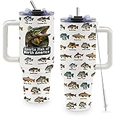 TNASURHUS Fishing Coffee Mug, Fish Gifts for Dad, 40oz Tumbler, Fishing Gifts for Men with Handle and Straw, Christmas, Thanksgiving, Birthday Gifts for Fisherman, Party Supplies, Stainless Steel Cup