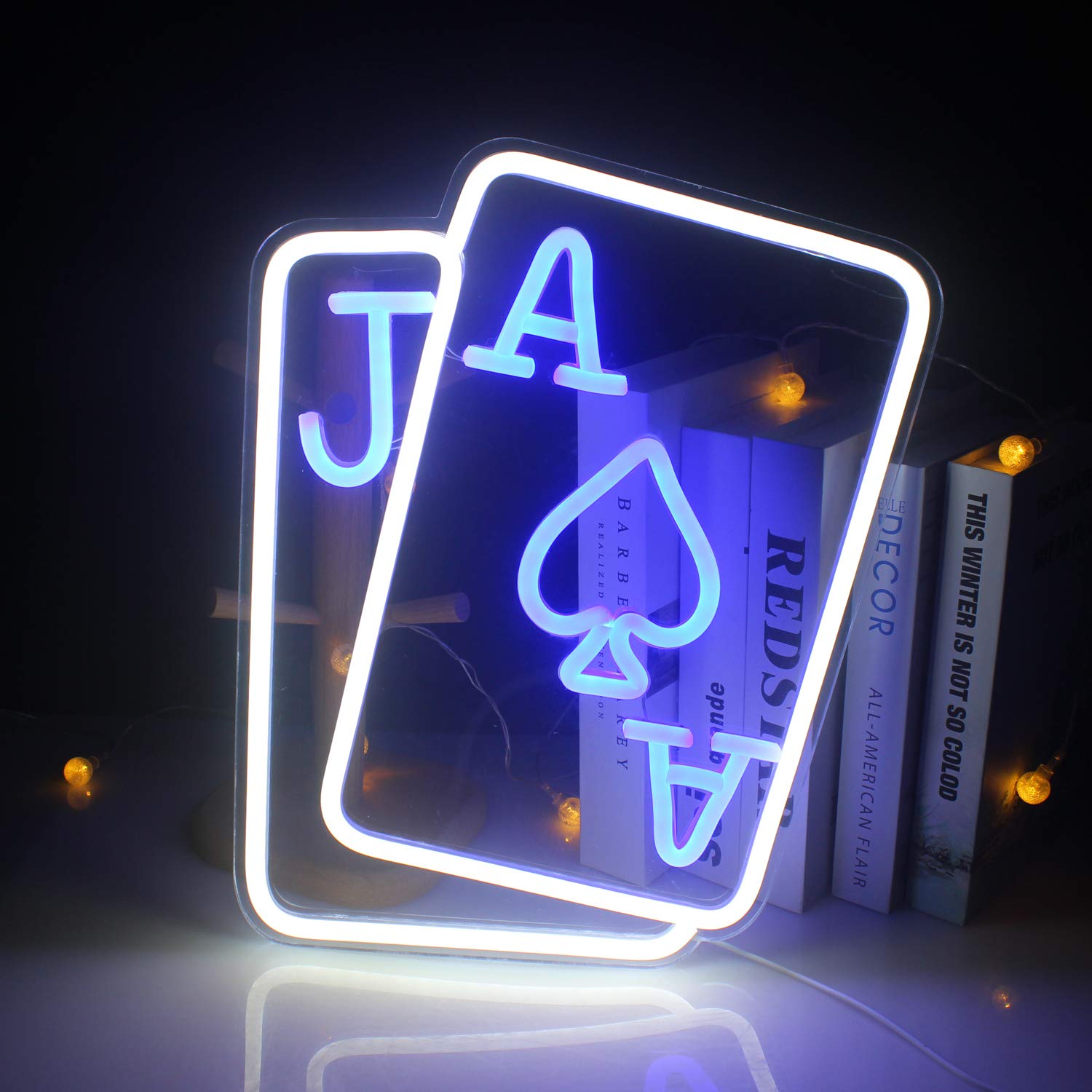 Wanxing Playing Cards Neon Light Sign for Wall Decor,Poker Cards Neon Sign,Poker Light with USB Powered Led Sign,Dimmable 5V 2A Light Up Sign for Living room, Casino, Bar, Game Room