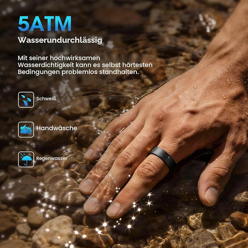 Smart Ring Herren Damen, Fitness Ring Tracker mit Gestensteuerung, Herzfrequenz(HRV), SpO2, Schlaftracker, 170+ Sportmodi 5ATM Wasserdicht Smartring für Android und iOS, Size 11, Schwarz — Foto 8 von 8