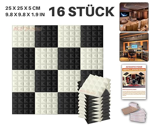 Acepunch 16 Stücke SCHWARZ UND PERLWEISS Kombination Pyramide Akustikschaumstoff Schallschutzisolierung Studio Fliesen Mit fr